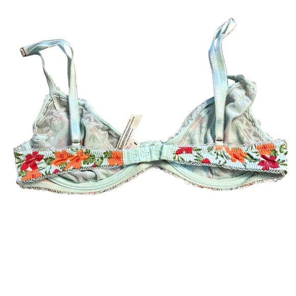Free People Intimately Floral Lace Underwire Bra Mint & Red Size 32D - Picture 2 of 3
